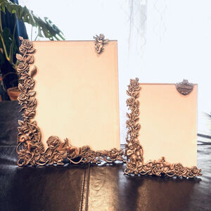 Set Of 2 Vtg “Rose And Angel Love” Pewter Frame For 7”x10” & 5"×7" Pictures